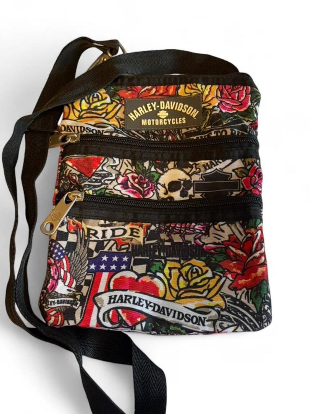 Harley-Davidson multicolor tattoo print crossbodybag with hair scrunchie - Picture 2 of 8